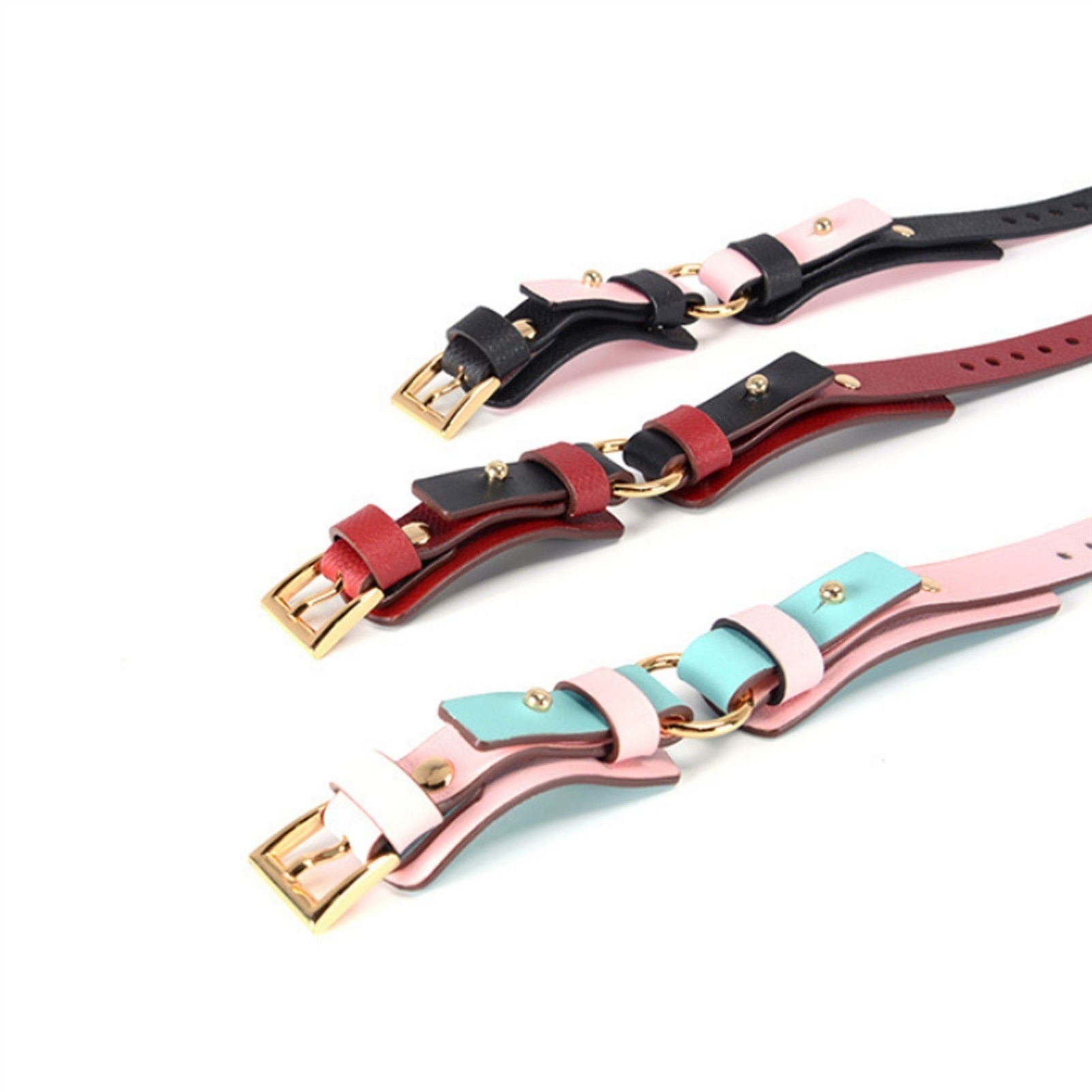 PU Leather Choker Collar Bracelet With Chain Adjus