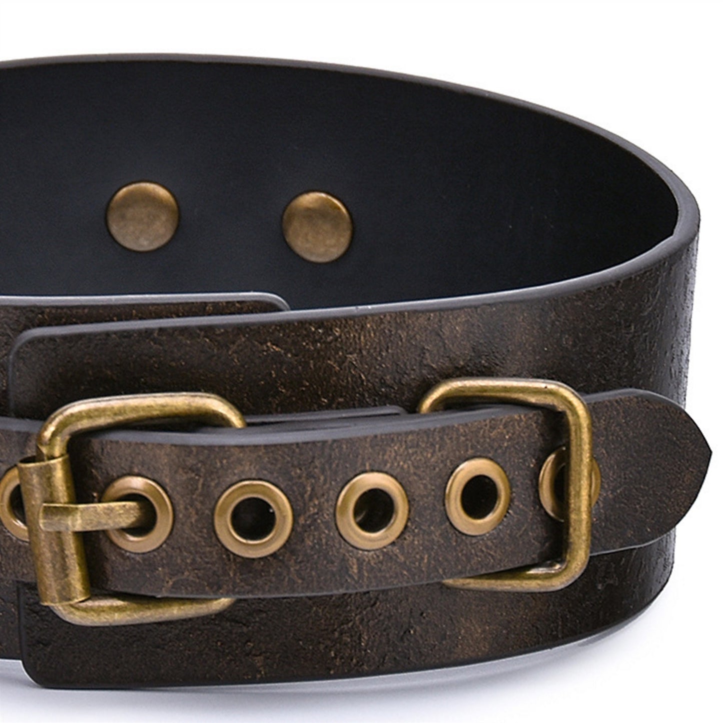 Bronze Leather Collar Necklace Adjustable Size Buc