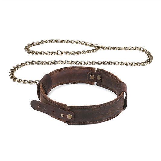 Fashion Women Men Brown Leather Collar Necklace wi