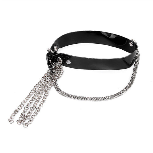 Punk Style Patent Leather Collar Necklace With Cha