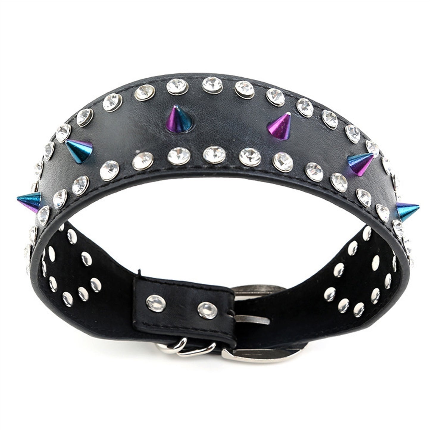 Nightclub Punk Rock Colorful Spike Rivets Black PU