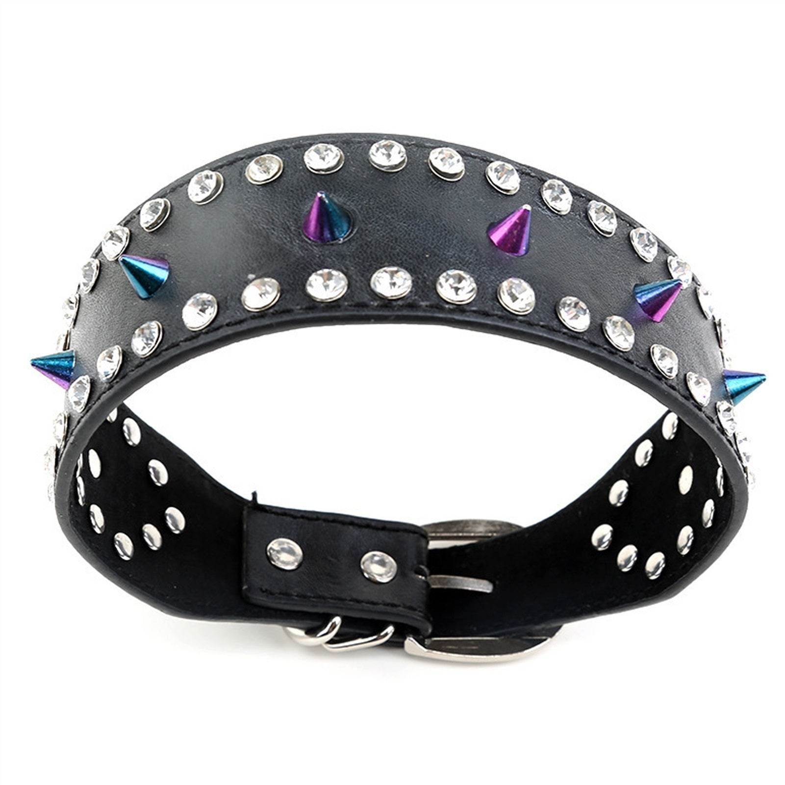 Nightclub Punk Rock Colorful Spike Rivets Black PU