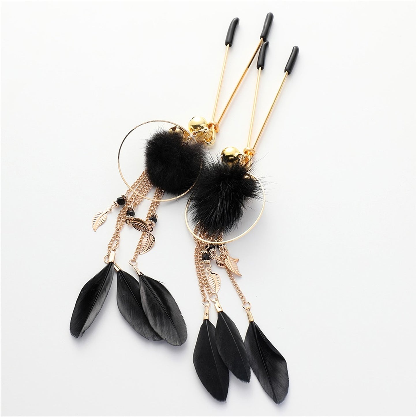Black Feather Bell Breast Clip Nipple Cute Clip Br