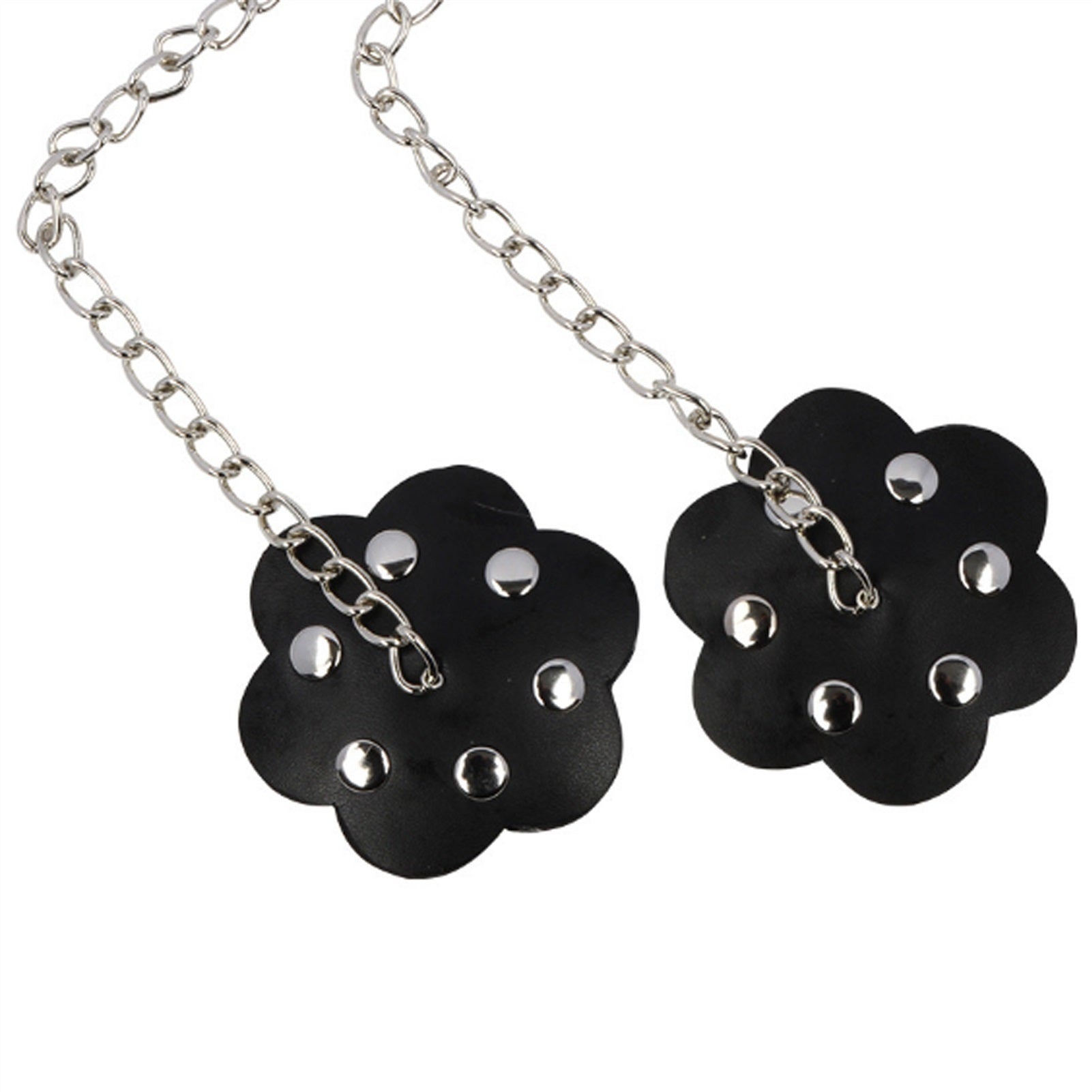 Punk Black PU Leather Rivets Collar Breast Nipple 