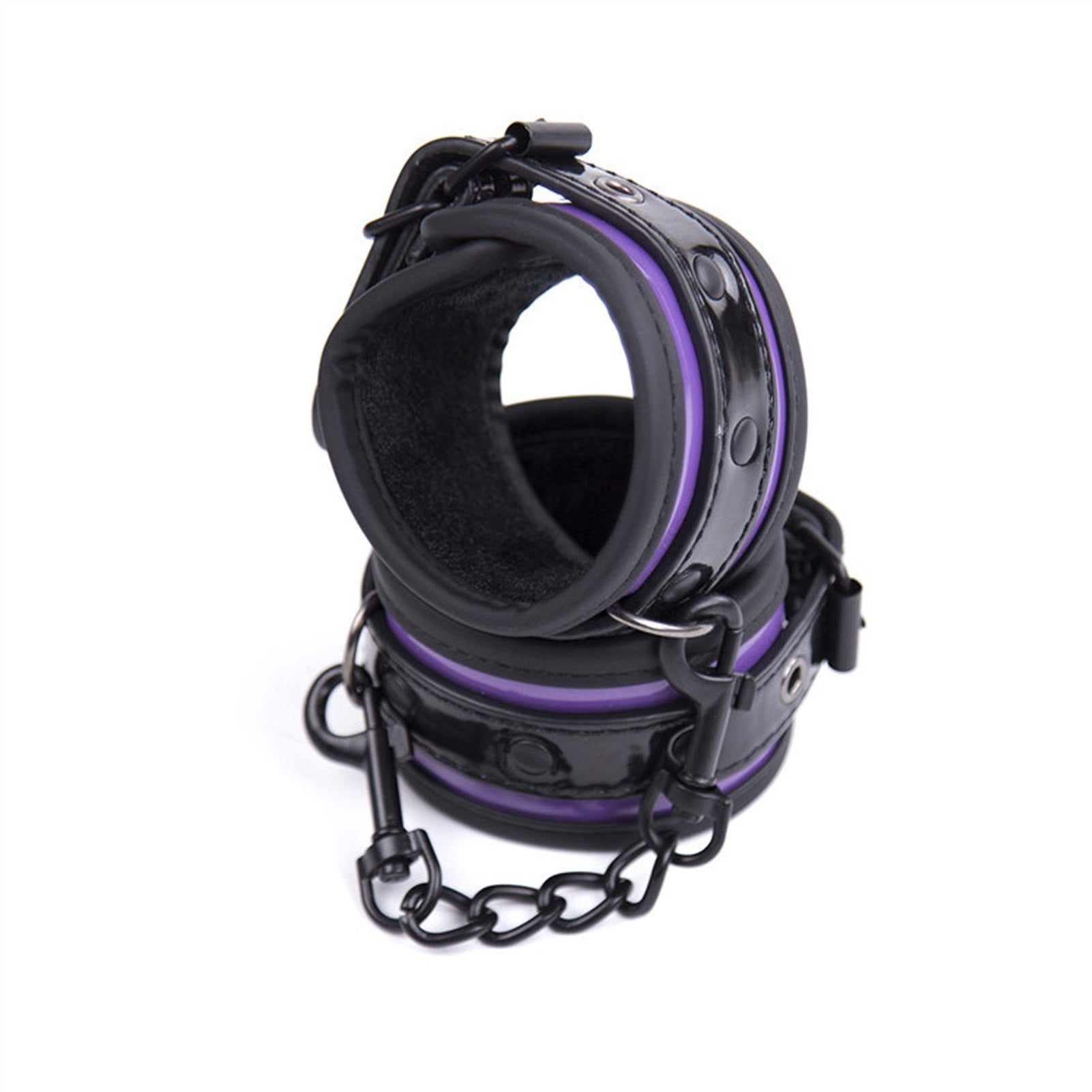 PU leather Handcuffs Gold Rivet Chain Cuff Punk Ro