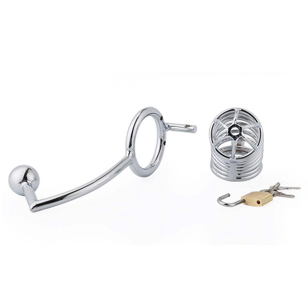 Male Metal Chastity Device Penis Lock Anal Plug Re