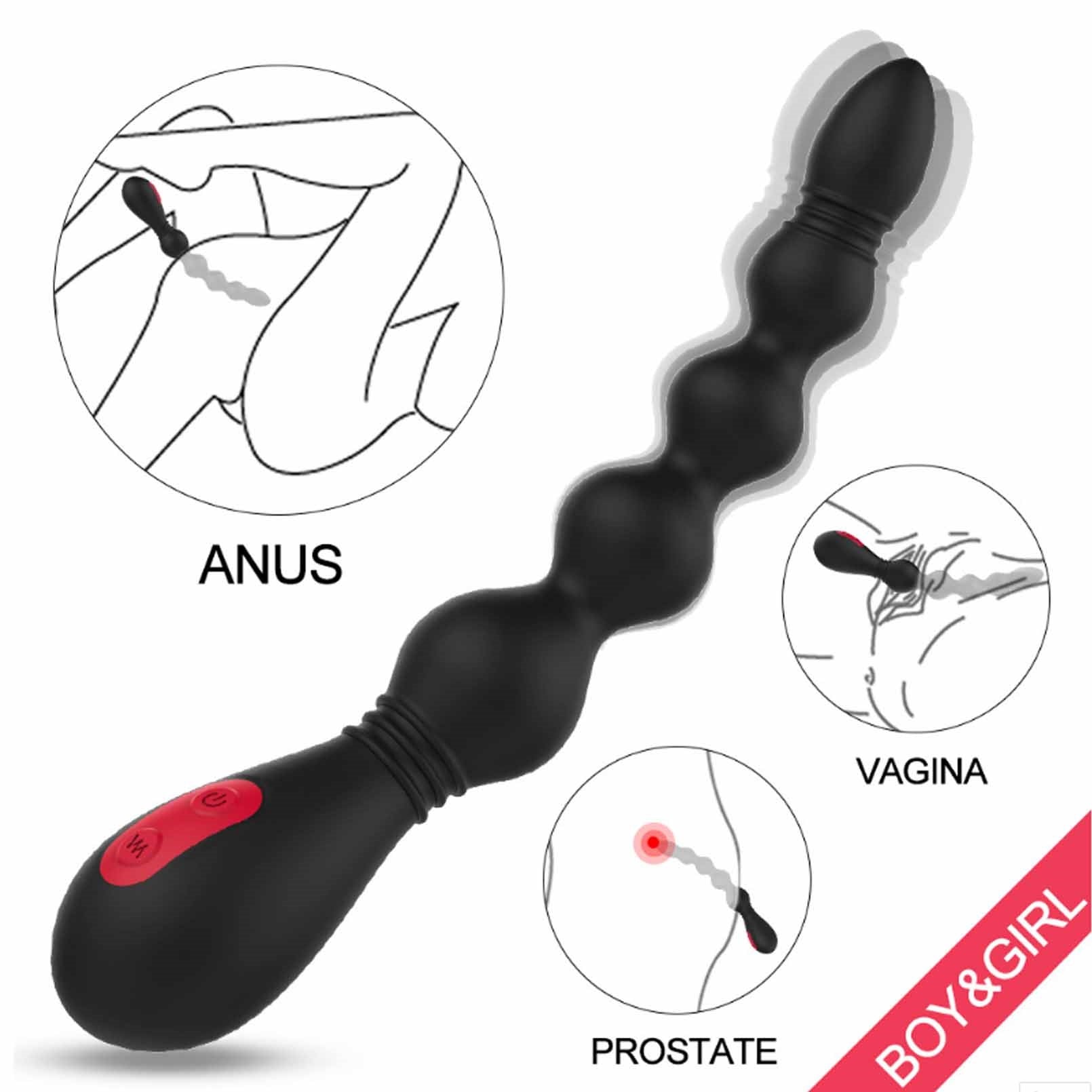 Vibrating Butt Plug with Remote Control, Silicone 