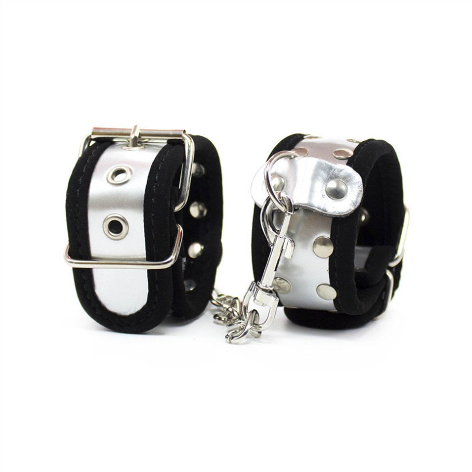 PU leather Handcuffs Gold Rivet Chain Cuff Punk Ro