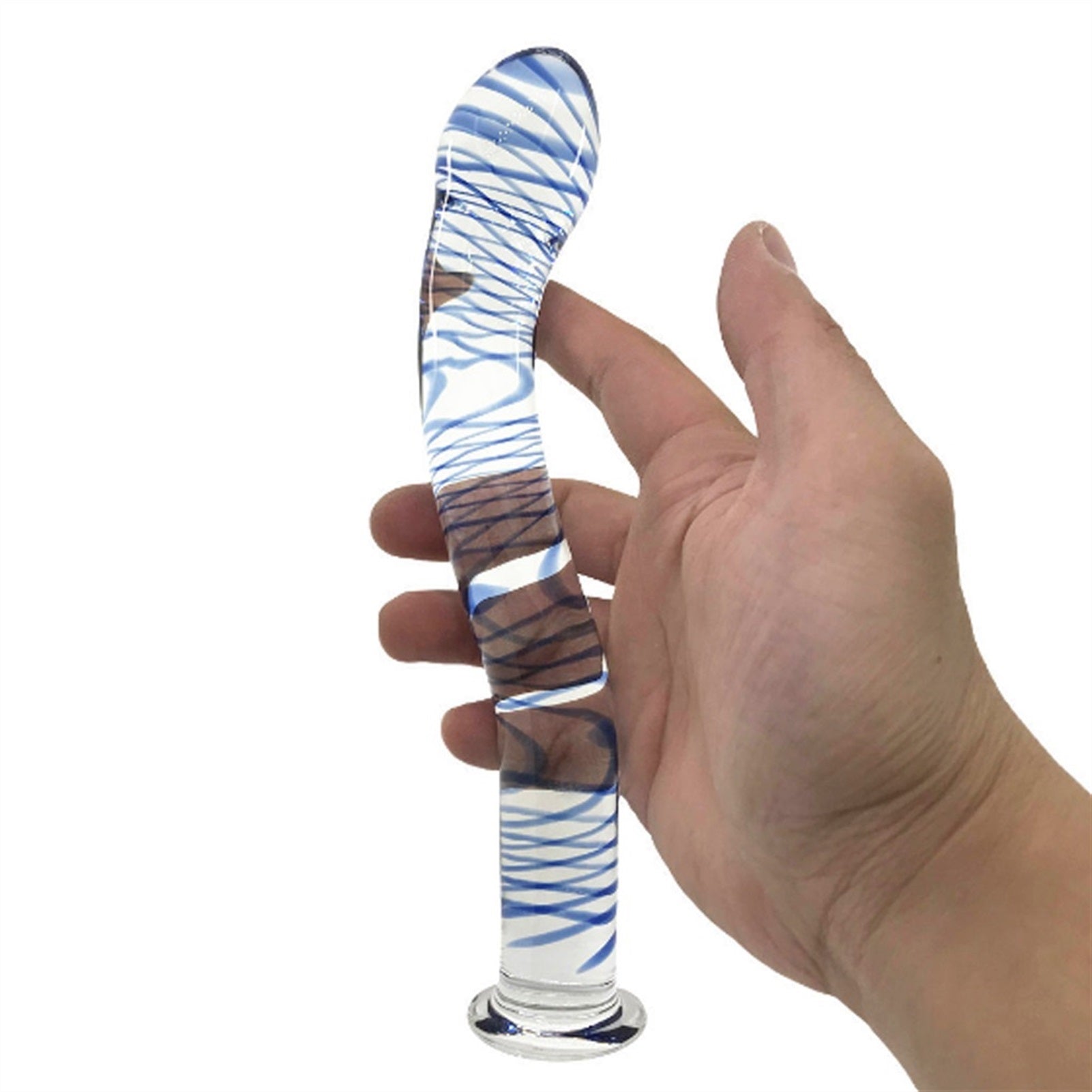 Crystal Glass S-shaped Blue Stripe Orgasm For Men 