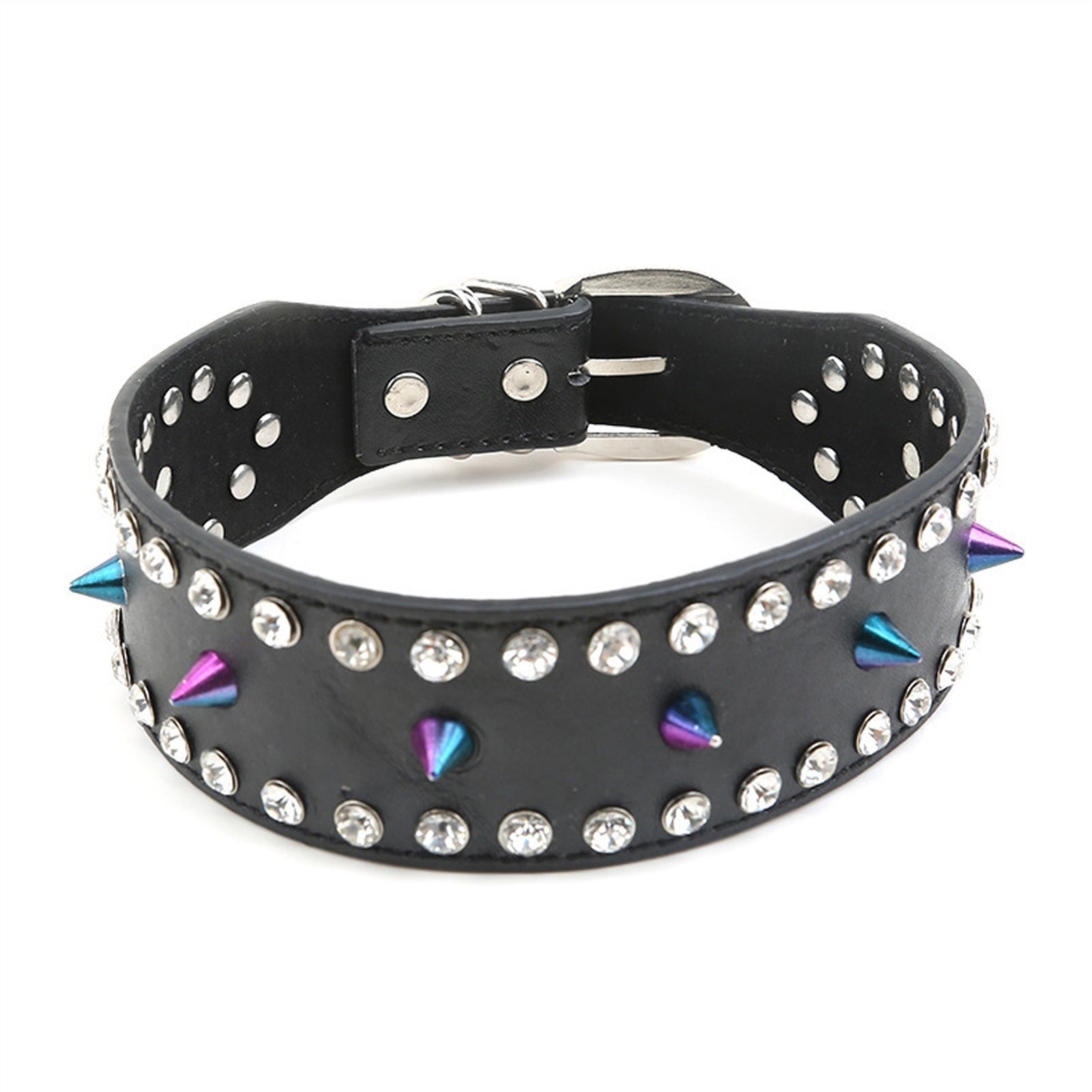 Nightclub Punk Rock Colorful Spike Rivets Black PU