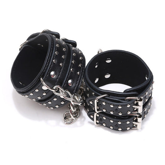 PU leather Handcuffs Rivet Chain Cuff Punk Rock Br