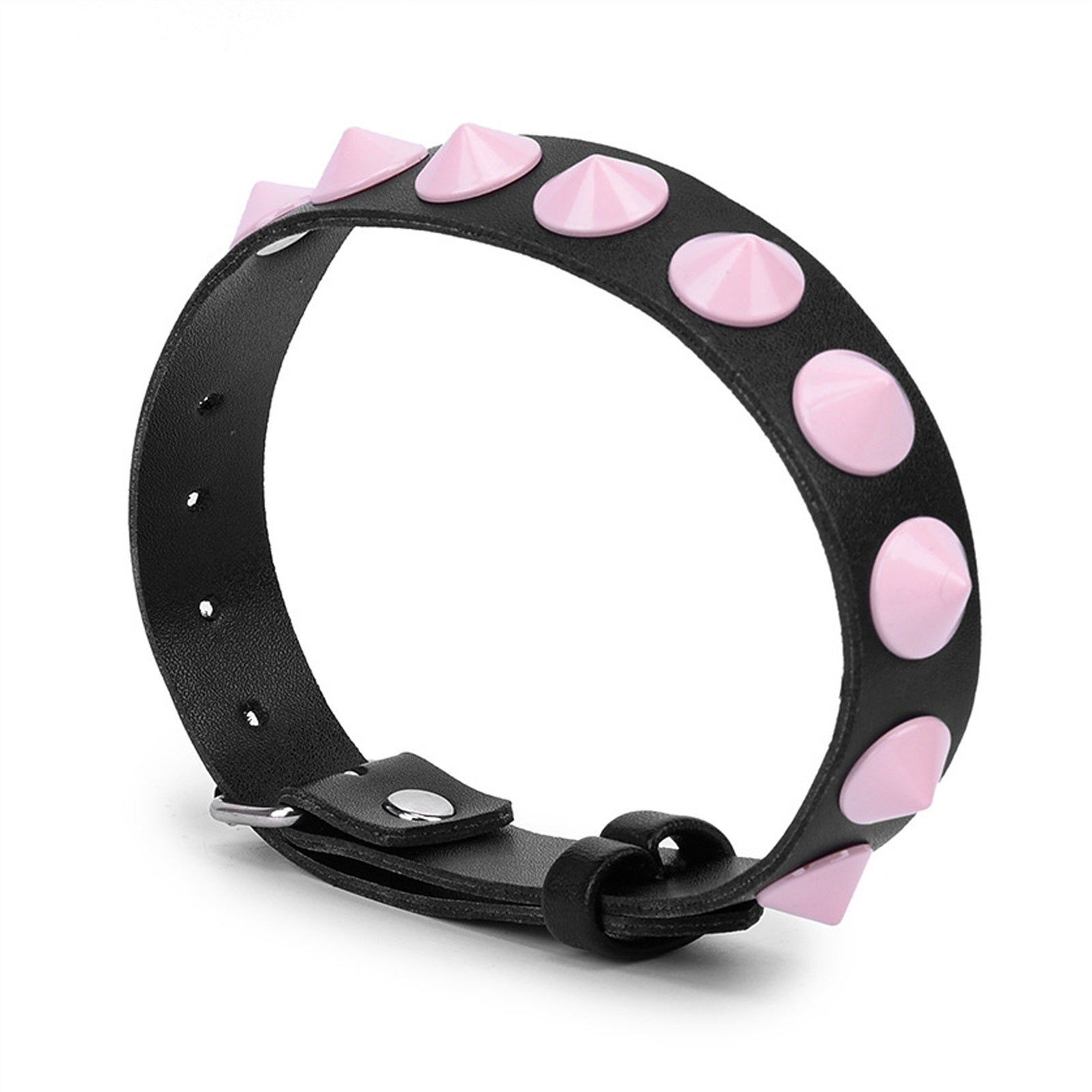 Pink Rivets Leather Collar Necklace Adjustable Siz
