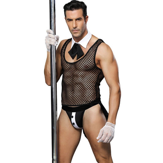 Men's Nightclub Tailcoat Underwear Net Vest For Me