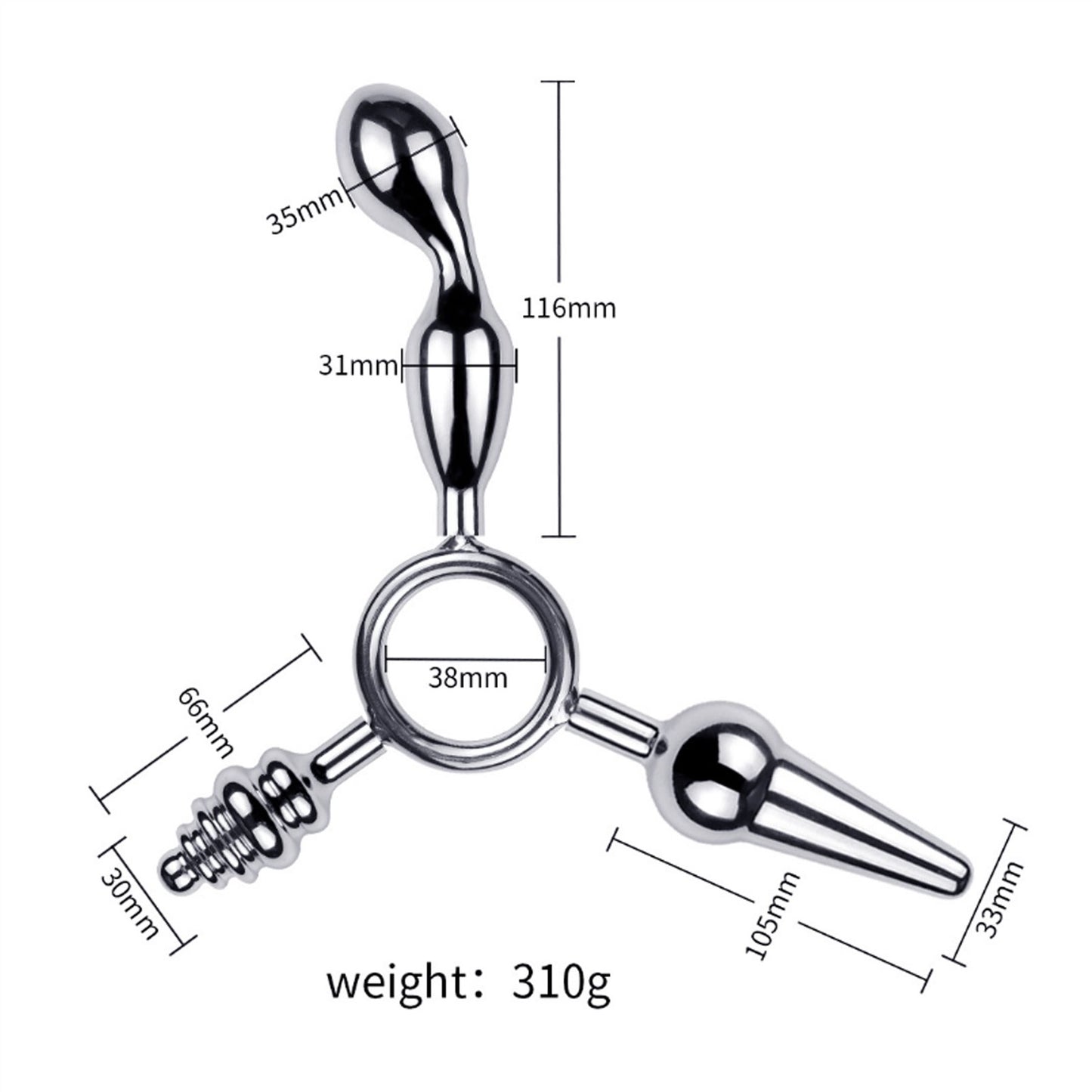 Metal Three Heads Anus Plug Small Curved Masturbat