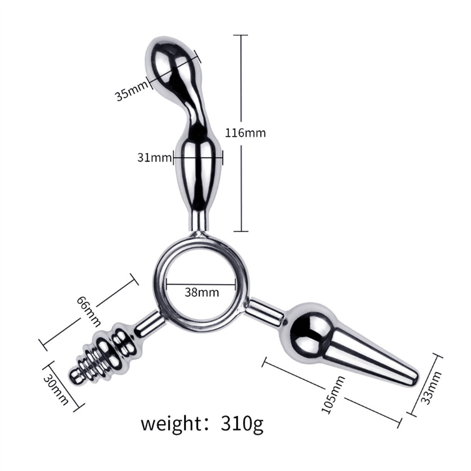 Metal Three Heads Anus Plug Small Curved Masturbat