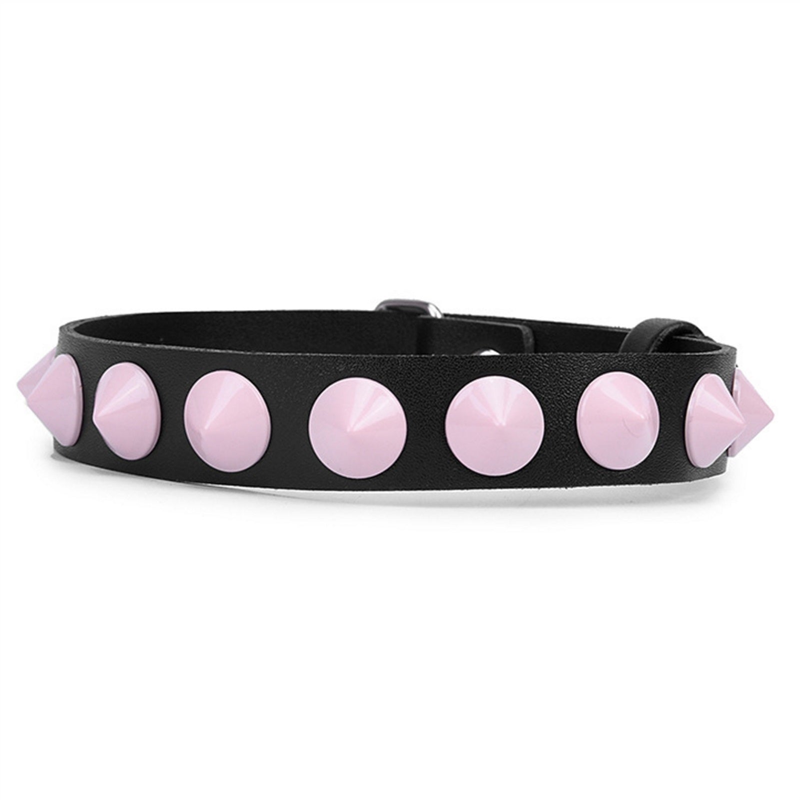Pink Rivets Leather Collar Necklace Adjustable Siz