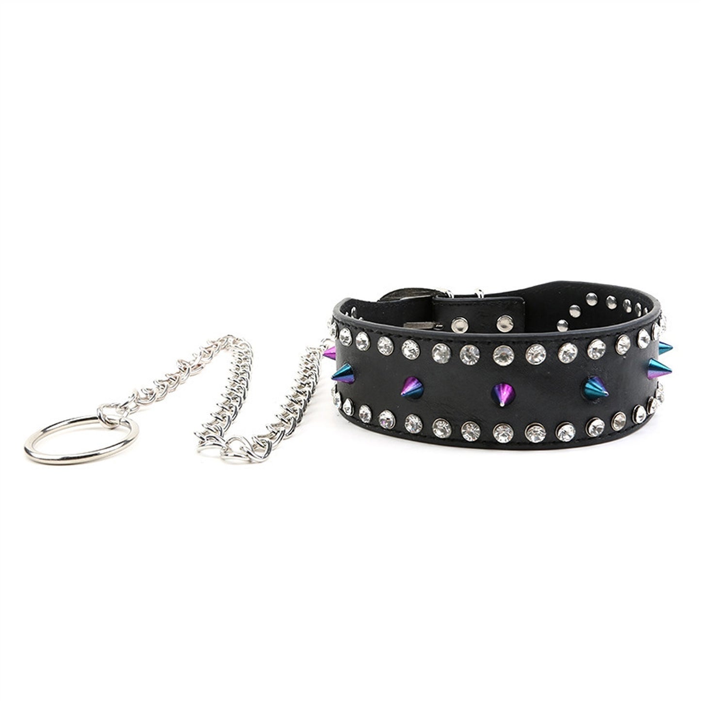 Nightclub Punk Rock Colorful Spike Rivets Black PU