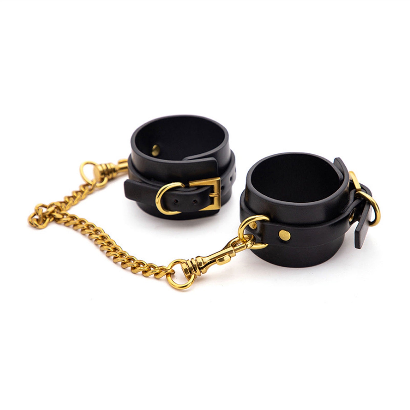 PU leather Handcuffs Gold Rivet Chain Cuff Punk Ro