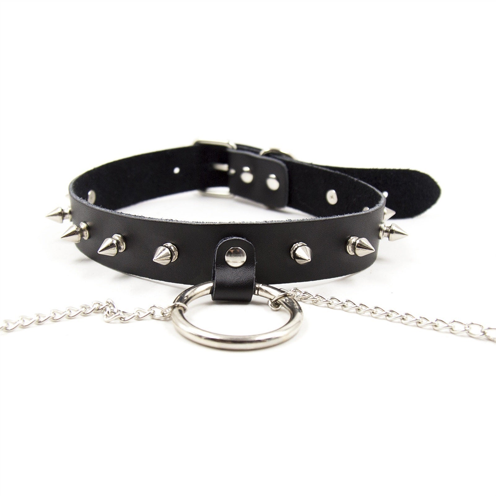 Punk Black PU Leather Rivets Collar Breast Nipple 