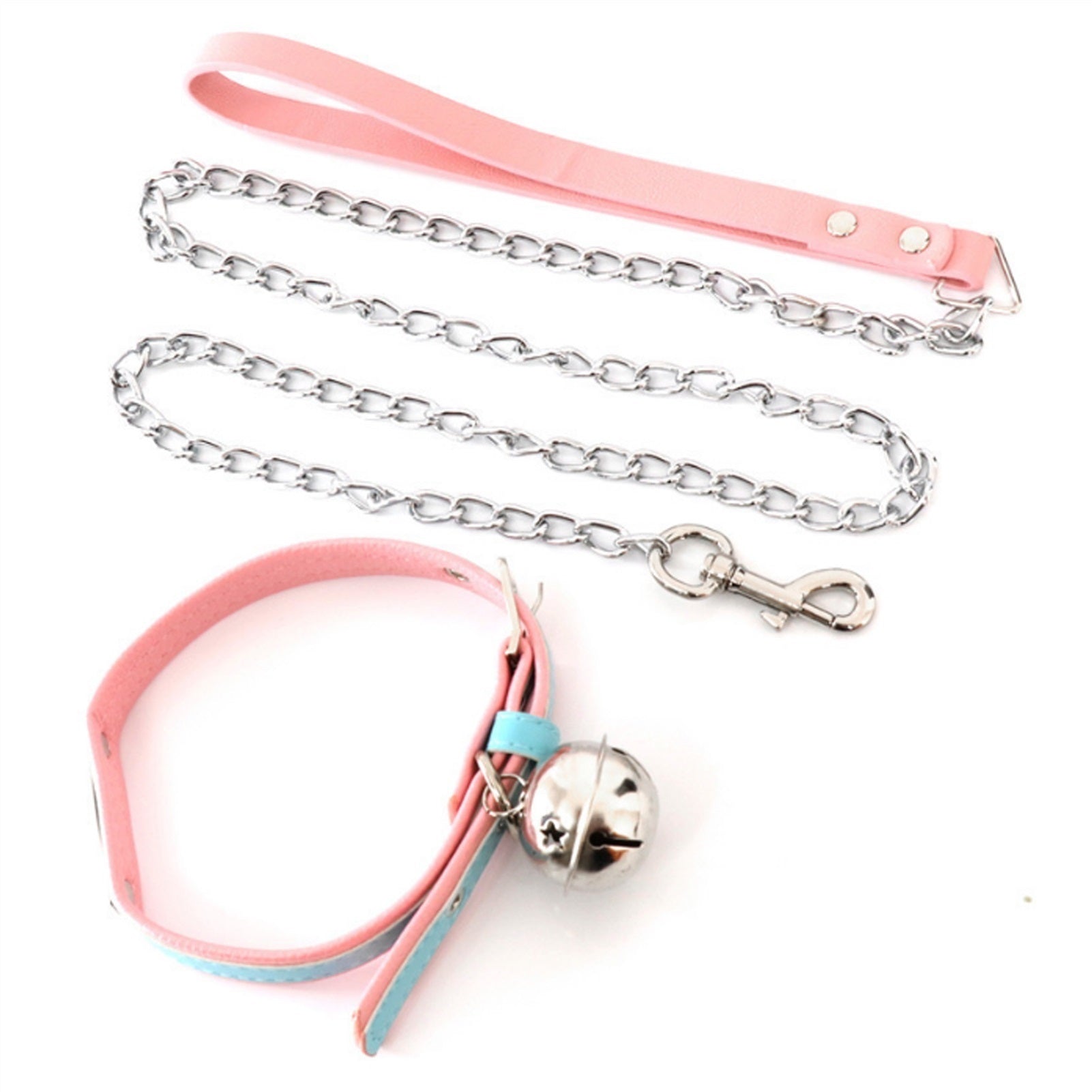 Fashion Pink Blue Leather Bell Choker Collar Neckl