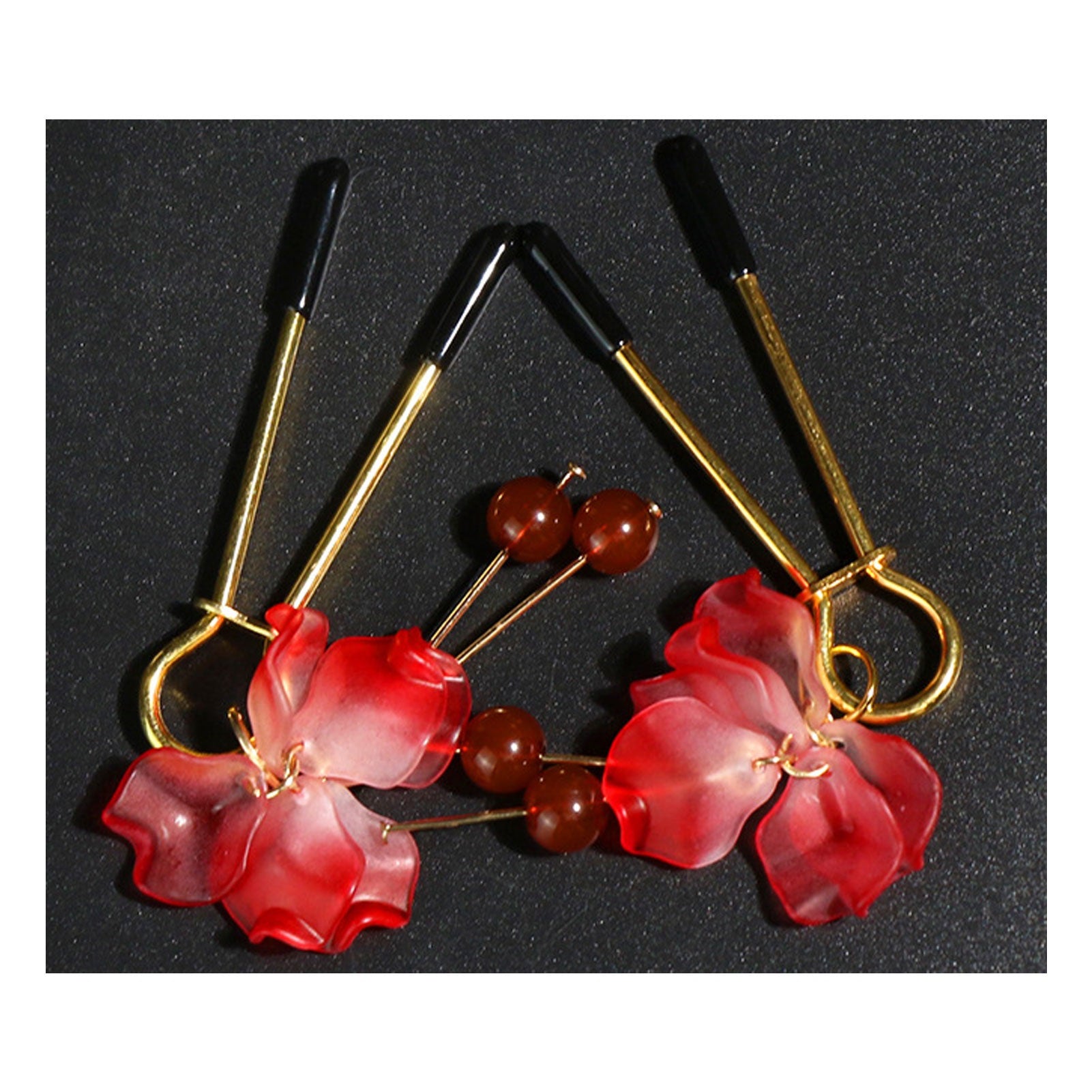 Petals Red Beads Bells Metal Clip Nipple Clamps Wi
