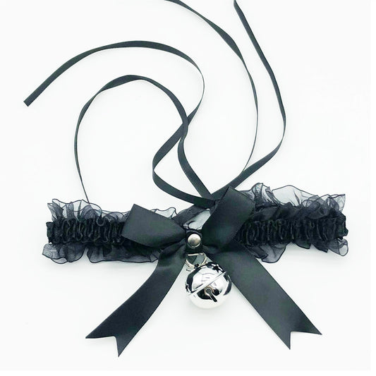 Bell Pleated Bow Choker Collar Necklace Adjustable