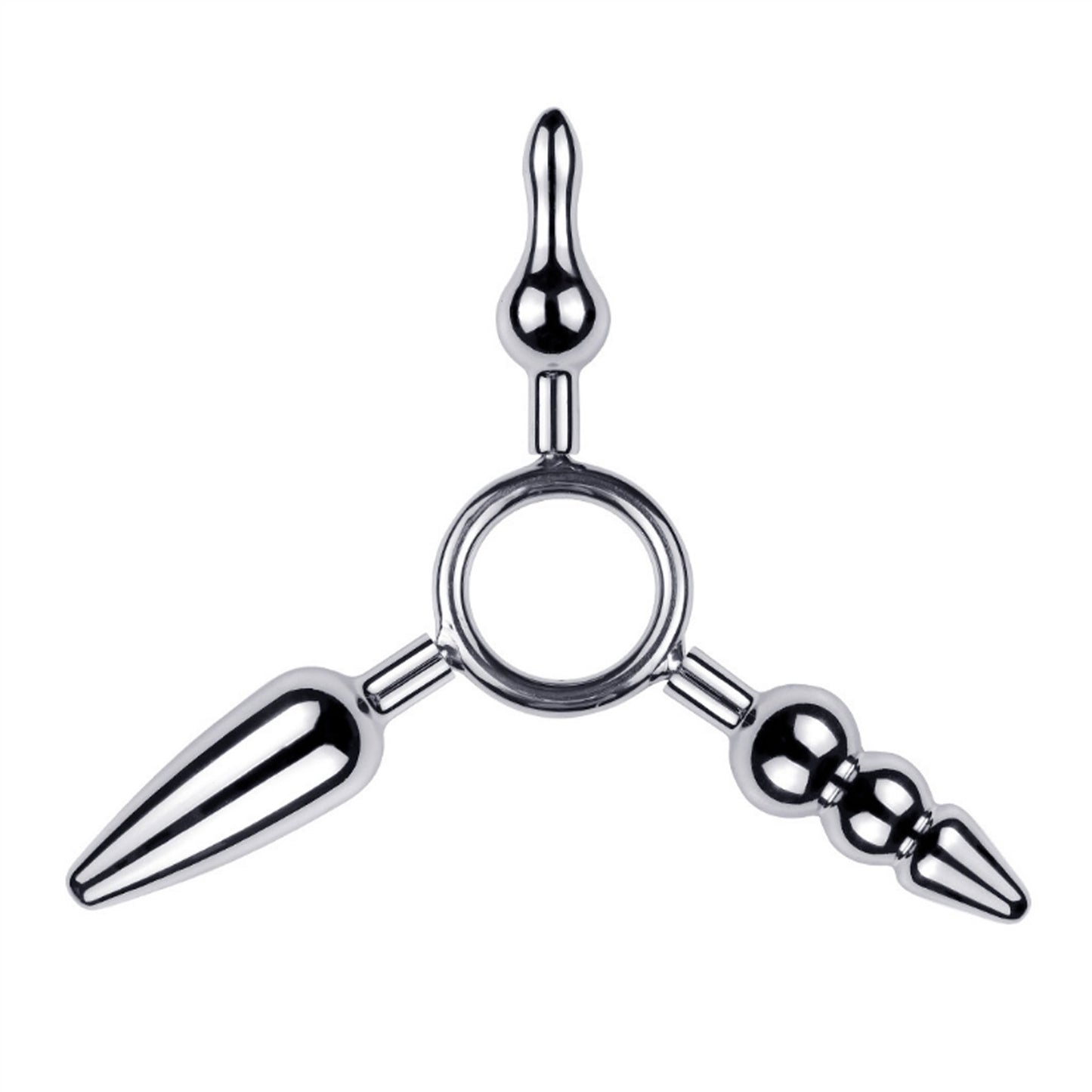 Metal Three Heads Anus Plug Small Curved Masturbat