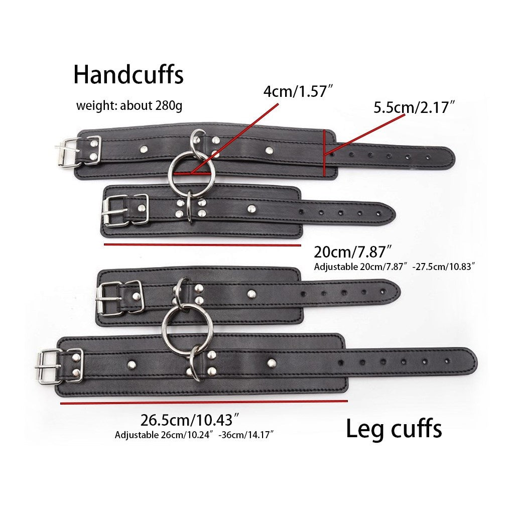 PU Leather Adjustment Handcuffs Leg Cuffs Set Flir