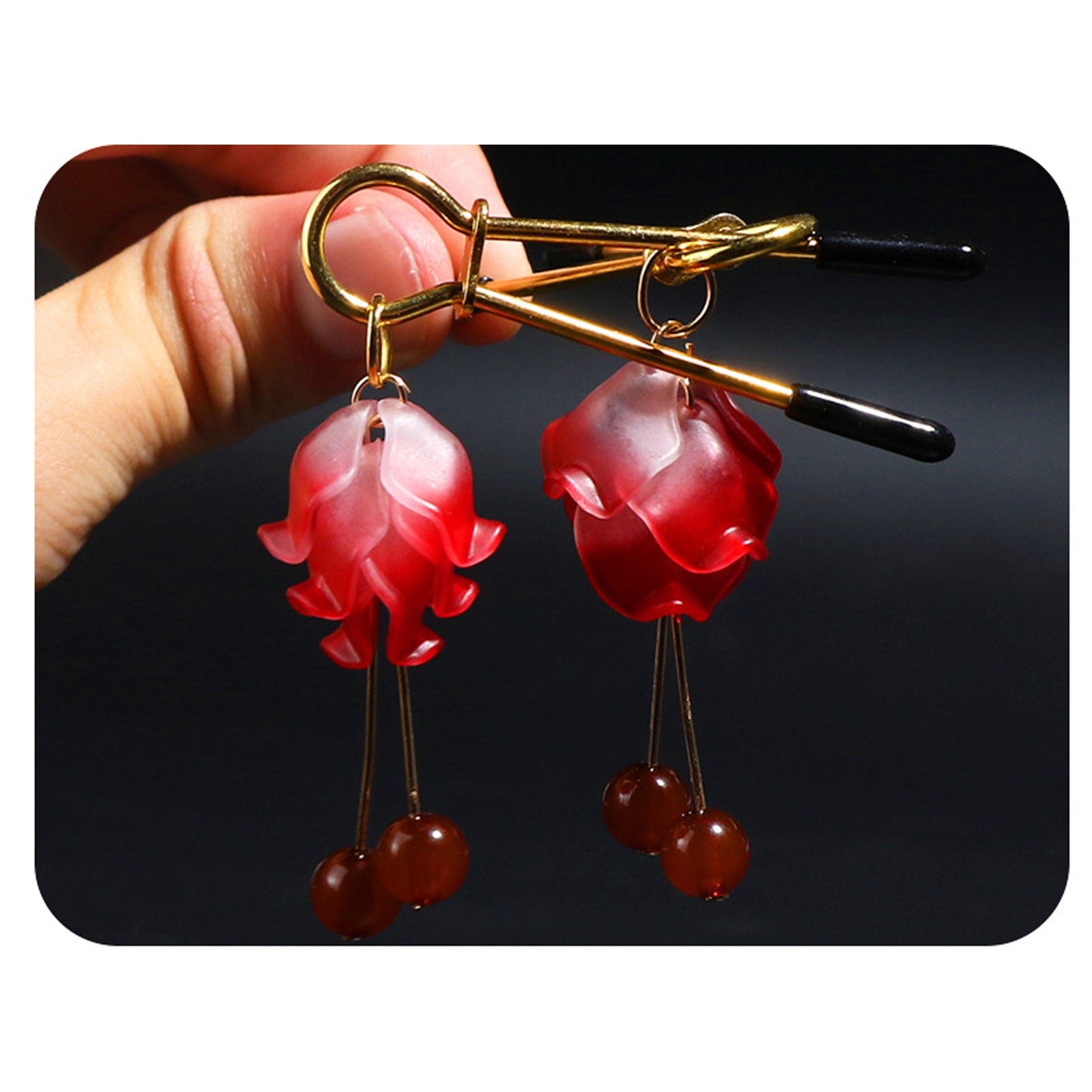 Petals Red Beads Bells Metal Clip Nipple Clamps Wi