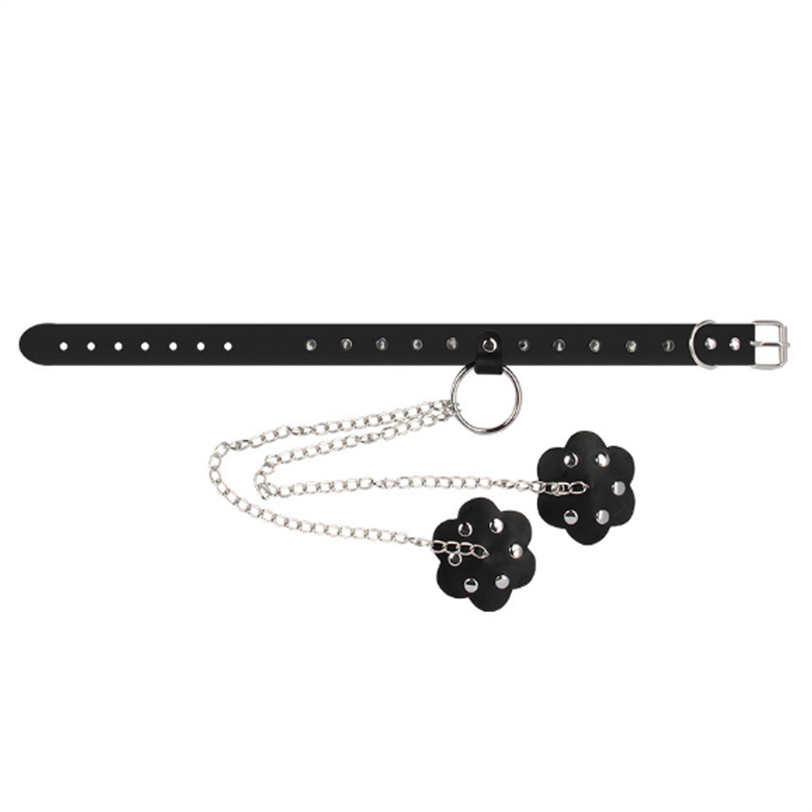 Punk Black PU Leather Rivets Collar Breast Nipple 