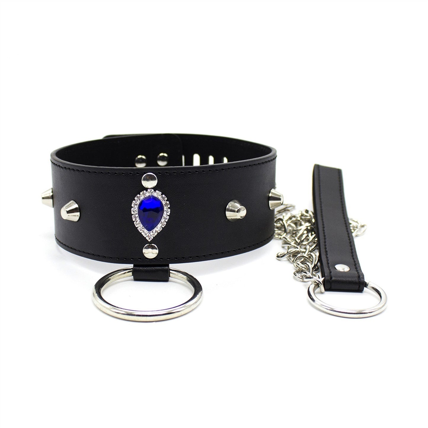 PU Leather Rivets Choker Collar Necklace With Towi
