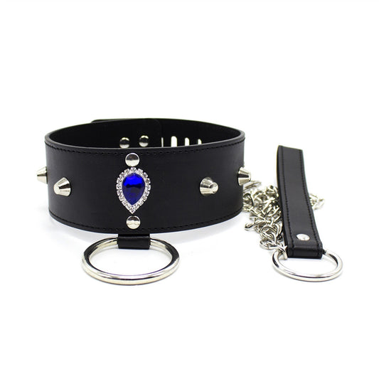 PU Leather Rivets Choker Collar Necklace With Towi