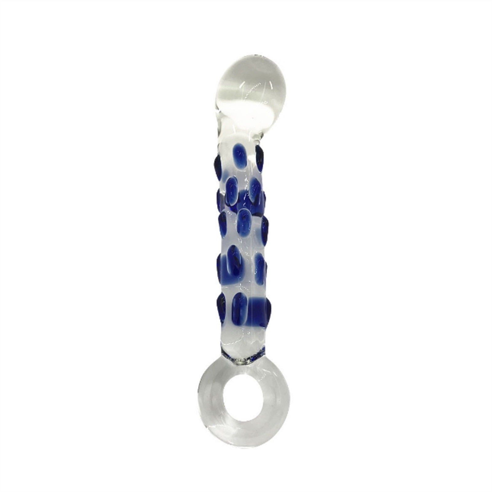 Blue dot simulation penis transparent glass crysta