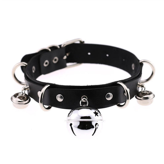 Punk Leather Bell Choker Collar Necklace Adjustabl