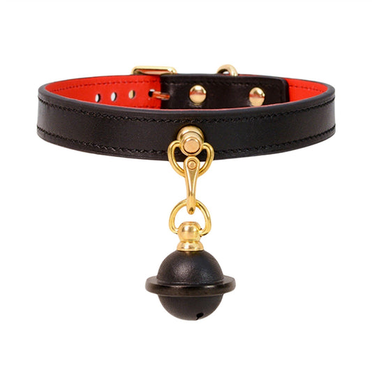 Punk Rock Black PU Leather Bell Golden Metal Choke