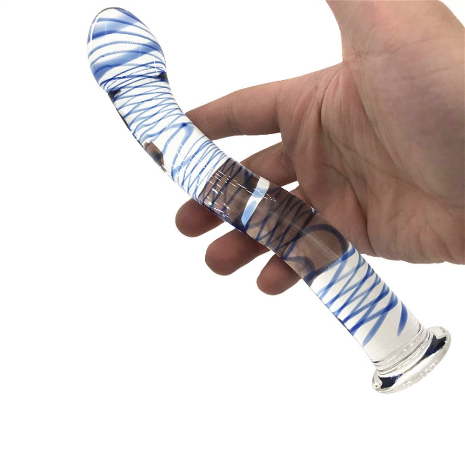 Crystal Glass S-shaped Blue Stripe Orgasm For Men 