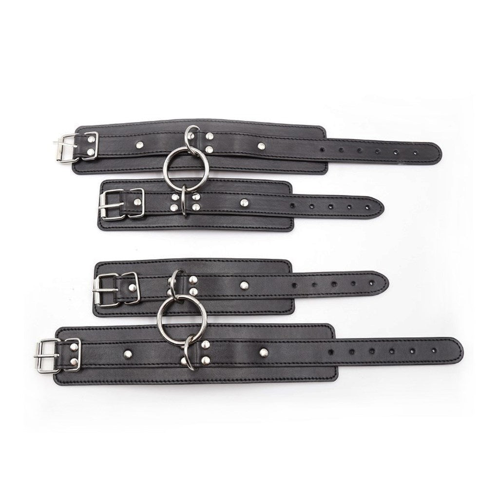 PU Leather Adjustment Handcuffs Leg Cuffs Set Flir
