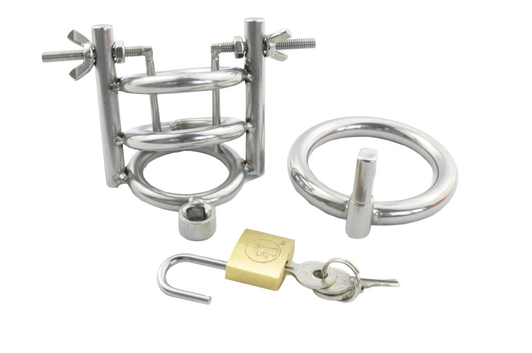 Male Chastity Device Cock Cage Steel Metal Silver 