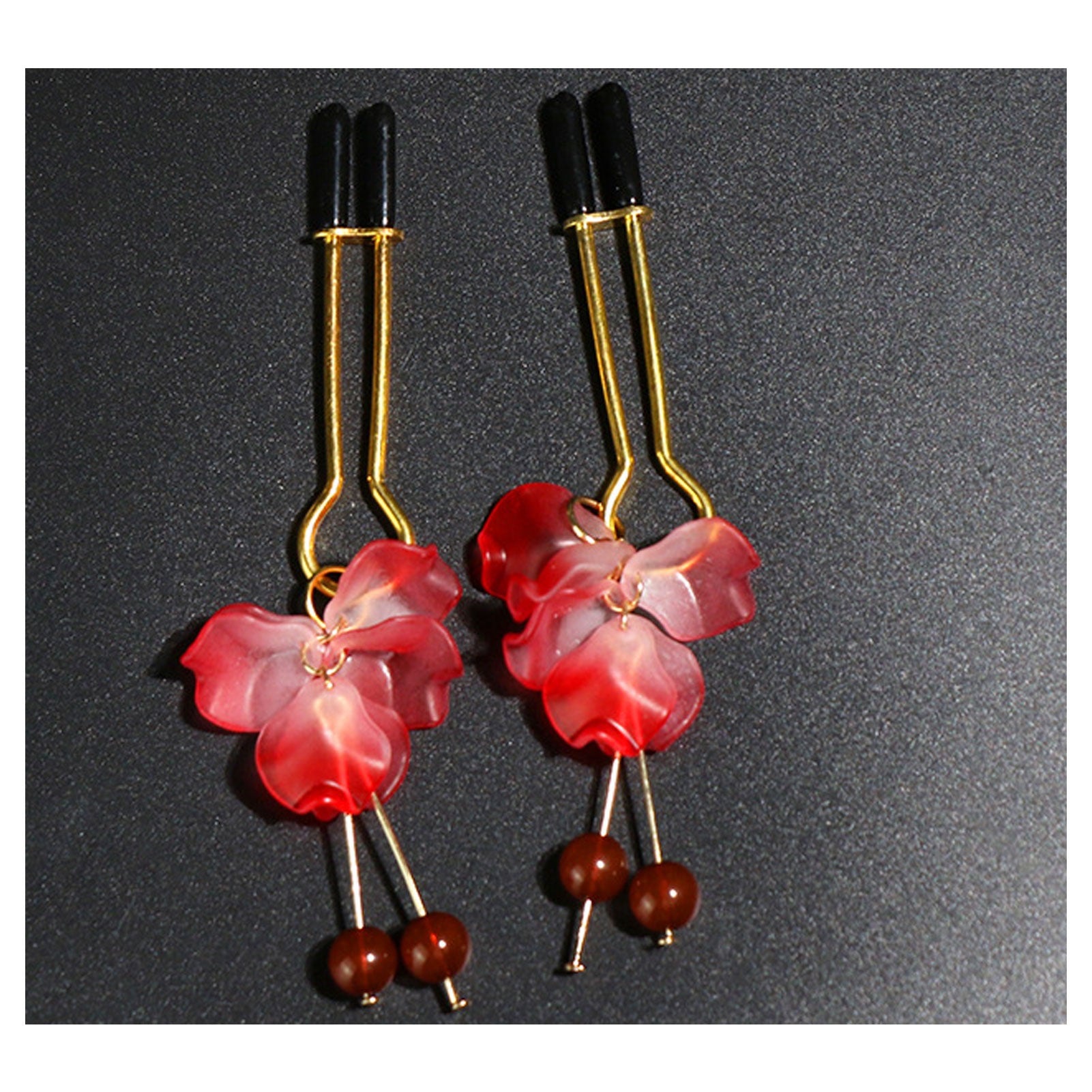 Petals Red Beads Bells Metal Clip Nipple Clamps Wi